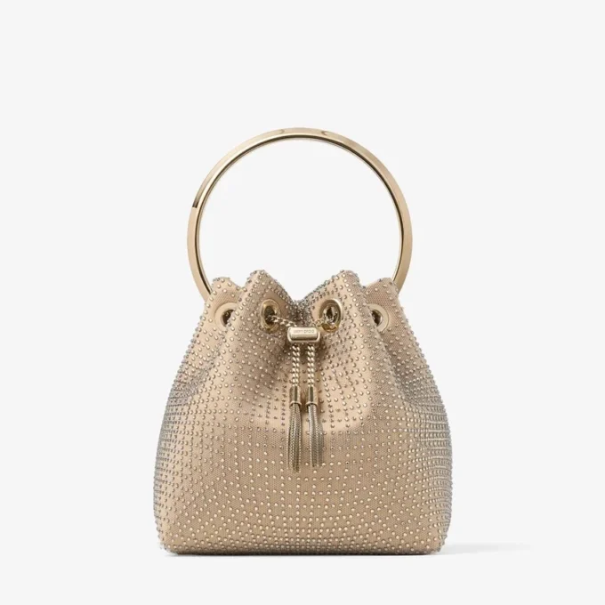 Bon Bon Light Gold Satin and Illusion Crystal Mesh Handbag