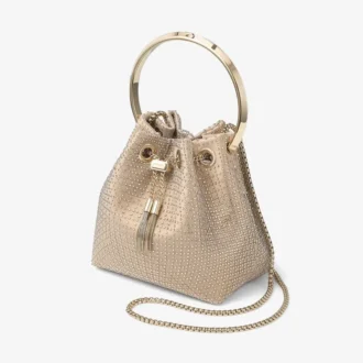 Bon Bon Light Gold Satin and Illusion Crystal Mesh Handbag