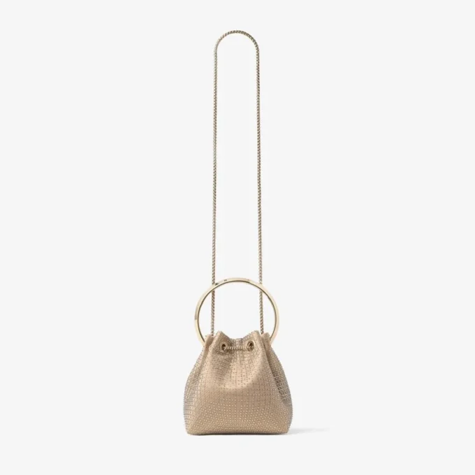 Bon Bon Light Gold Satin and Illusion Crystal Mesh Handbag