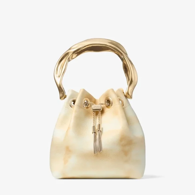 Bon Bon Natural Mix Tie Dye Leather Bucket Bag with Sculpted Handle
