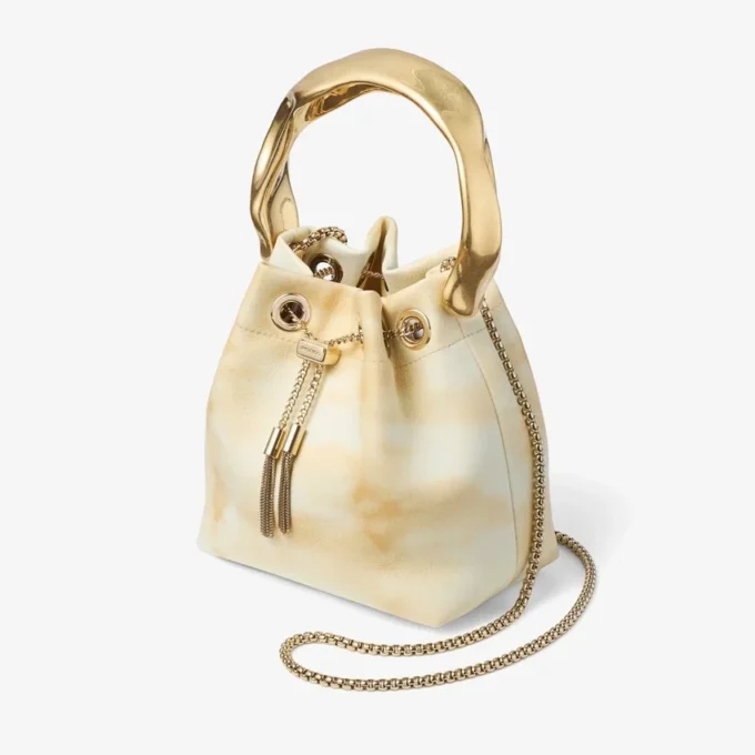 Bon Bon Natural Mix Tie Dye Leather Bucket Bag with Sculpted Handle