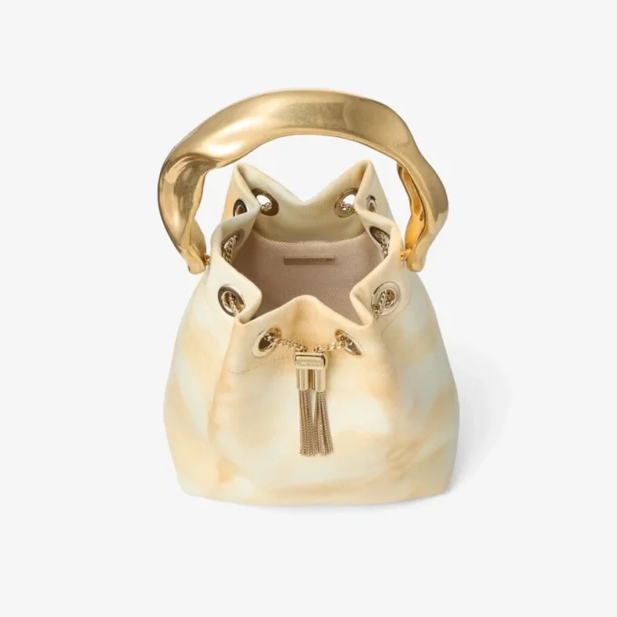 Bon Bon Natural Mix Tie Dye Leather Bucket Bag with Sculpted Handle