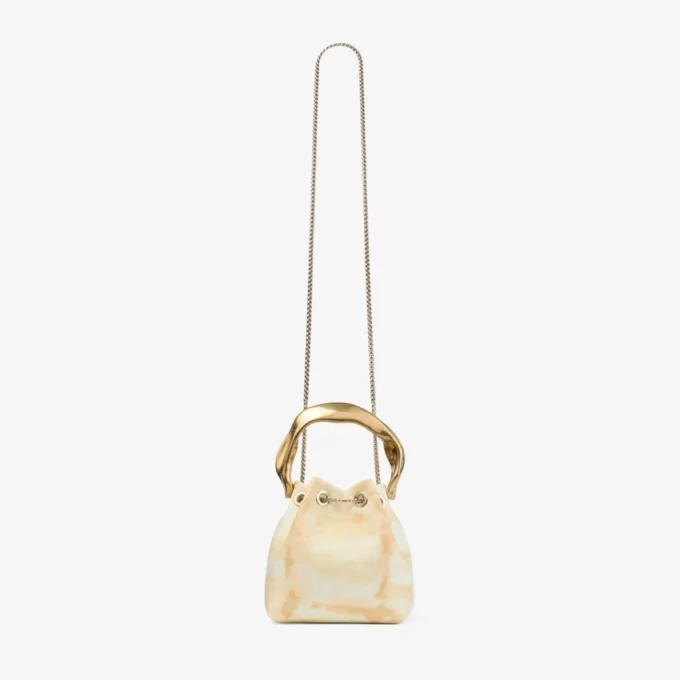 Bon Bon Natural Mix Tie Dye Leather Bucket Bag with Sculpted Handle