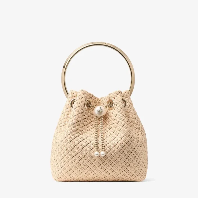 Bon Bon Natural Raffia Bag with Pearl Closure