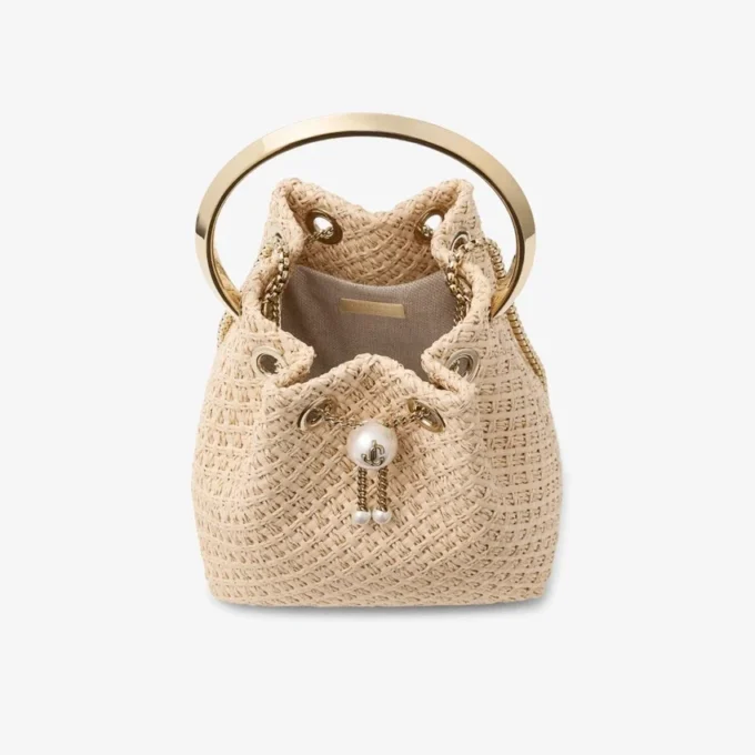 Bon Bon Natural Raffia Bag with Pearl Closure