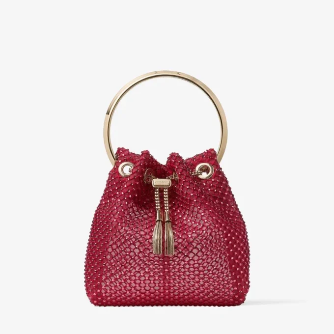 Bon Bon Red Crystal Mesh Satin Handbag