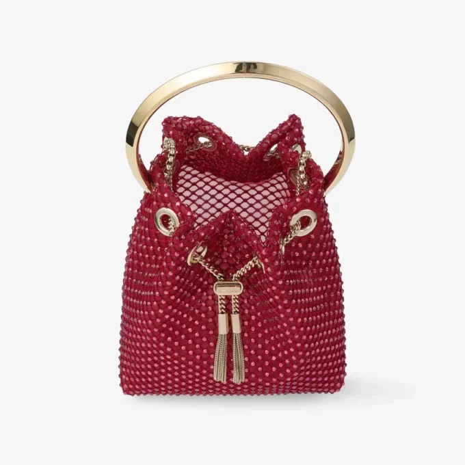 Bon Bon Red Crystal Mesh Satin Handbag