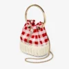 Bon Bon Ruby Red Gingham Cotton Fabric and Wicker Bucket Bag