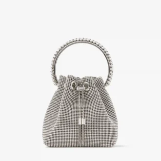Bon Bon Silver Satin Crystal Mesh Bag with Crystal Handle