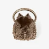 Bon Bon Tan Metallic Crystal Mesh Handbag with Crystal Handle
