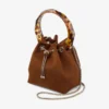 Bon Bon Tan Suede Bucket Bag with Bead Closure and Tortoishell Handle