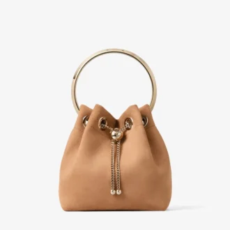 Bon Bon Toffee Suede Bag with Metal Sphere Closure