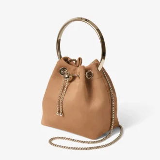 Bon Bon Toffee Suede Bag with Metal Sphere Closure