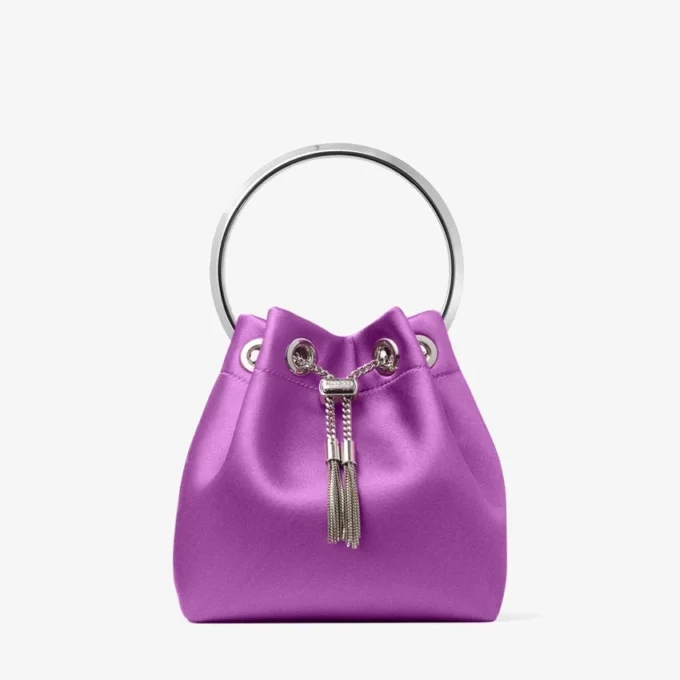 Bon Bon Violet Orchid Satin Handbag with Metal Bracelet