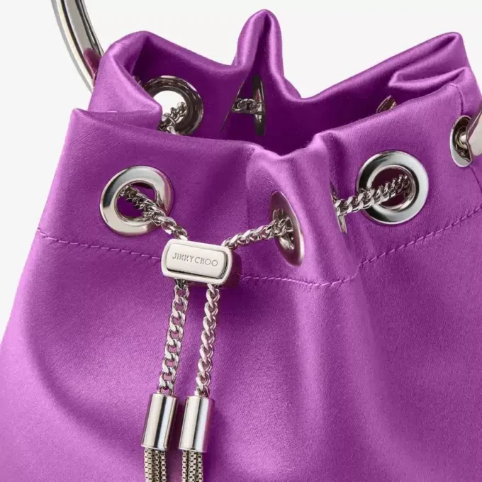 Bon Bon Violet Orchid Satin Handbag with Metal Bracelet