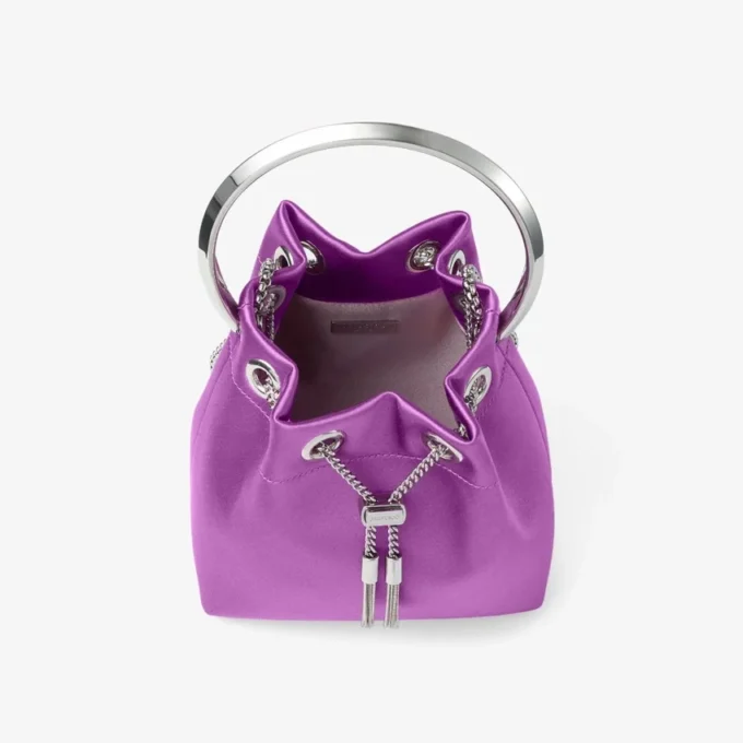 Bon Bon Violet Orchid Satin Handbag with Metal Bracelet