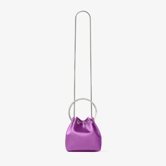 Bon Bon Violet Orchid Satin Handbag with Metal Bracelet
