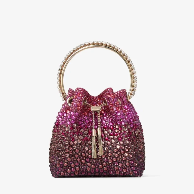 Bon Bon Winter Bloom and Violet Orchid Satin Bag with Crystals