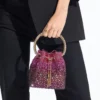 Bon Bon Winter Bloom and Violet Orchid Satin Bag with Crystals