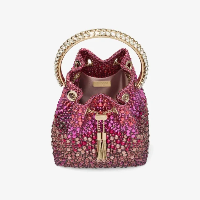 Bon Bon Winter Bloom and Violet Orchid Satin Bag with Crystals