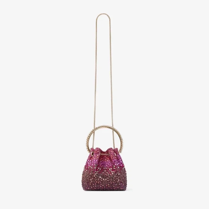 Bon Bon Winter Bloom and Violet Orchid Satin Bag with Crystals