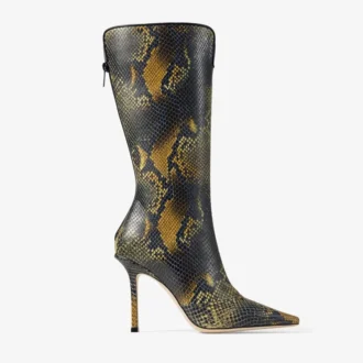 Boot Python-Printed Leather Knee-High Boot