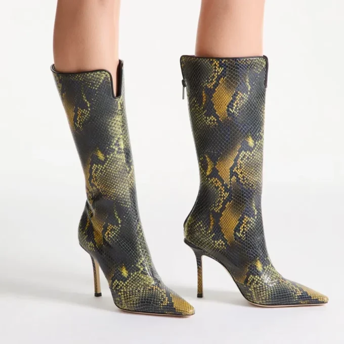 Boot Python-Printed Leather Knee-High Boot