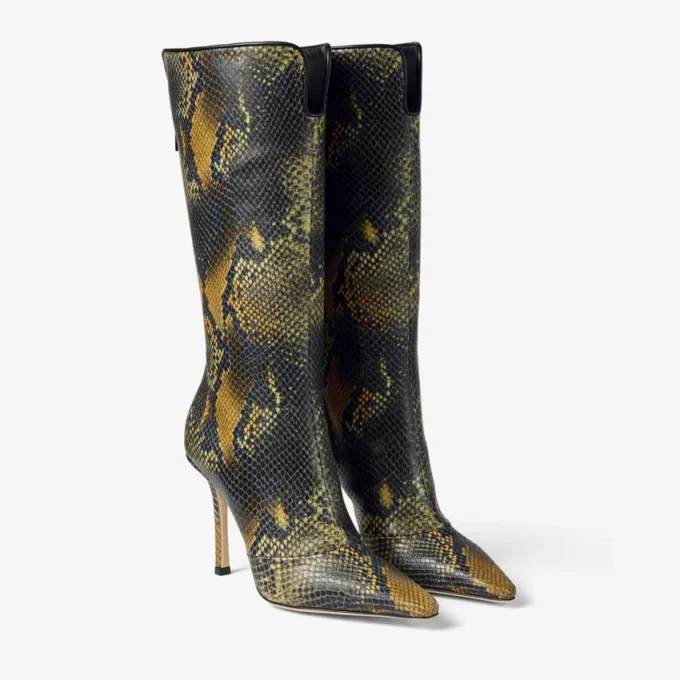 Boot Python-Printed Leather Knee-High Boot
