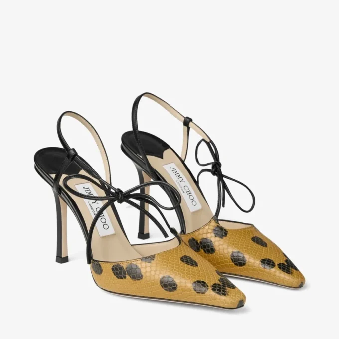 Bow Spotted Elaphe-Printed Leather Sandal with Knot Detail