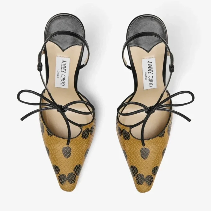 Bow Spotted Elaphe-Printed Leather Sandal with Knot Detail