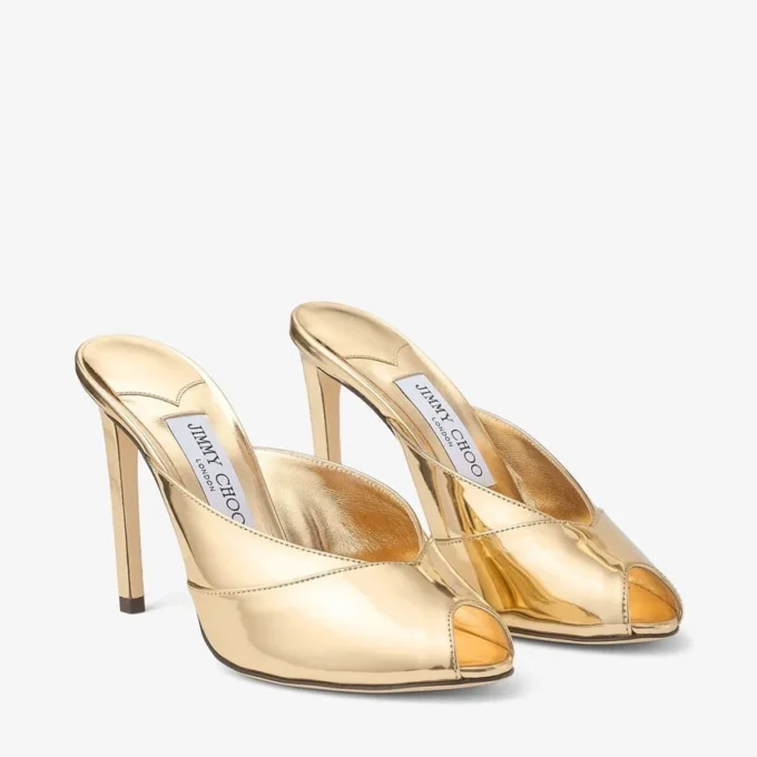 Brigitte Mule 100 Gold Liquid Metal Leather Mules