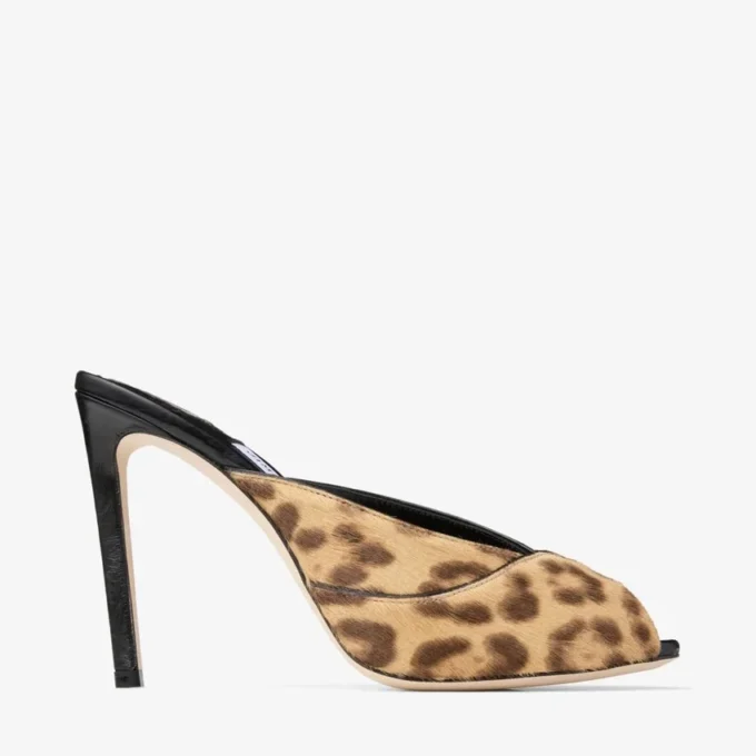 Brigitte Mule 100 Natural Leopard Print Pony Mules