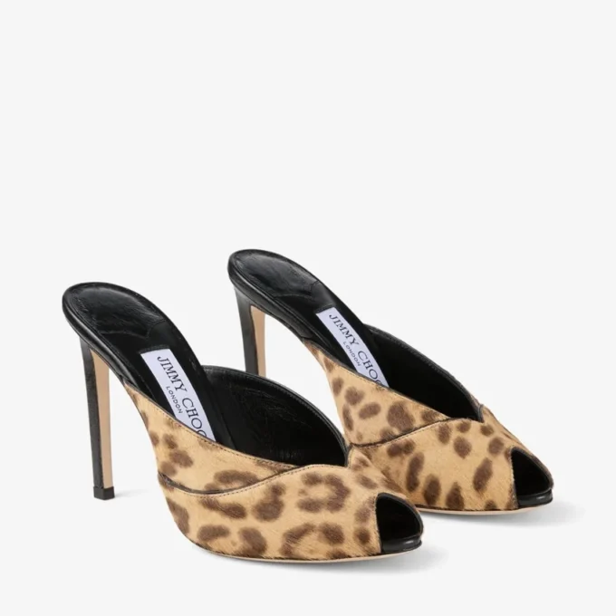 Brigitte Mule 100 Natural Leopard Print Pony Mules