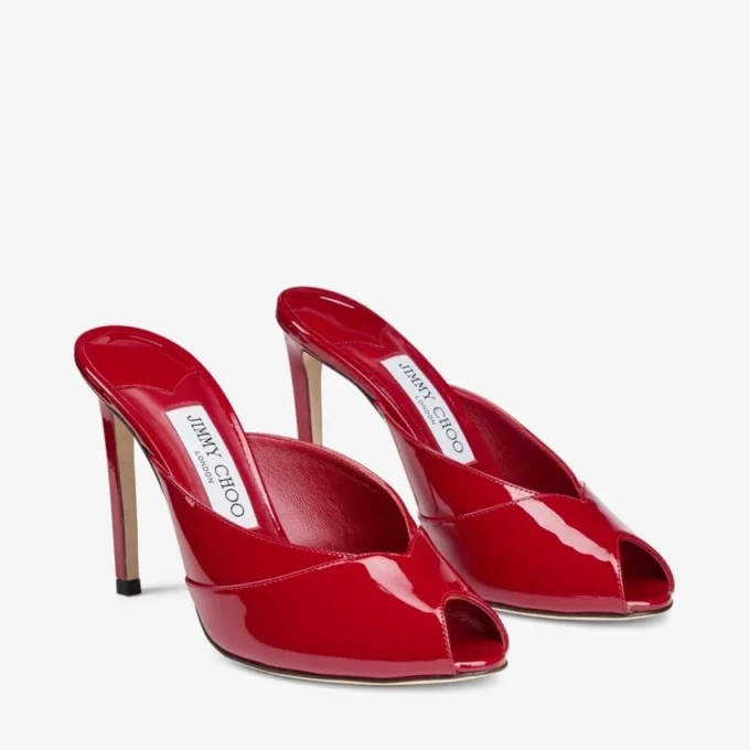 Brigitte Mule 100 Ruby Red Patent Leather Mules