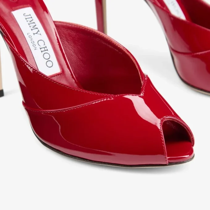 Brigitte Mule 100 Ruby Red Patent Leather Mules