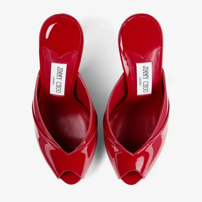 Brigitte Mule 100 Ruby Red Patent Leather Mules
