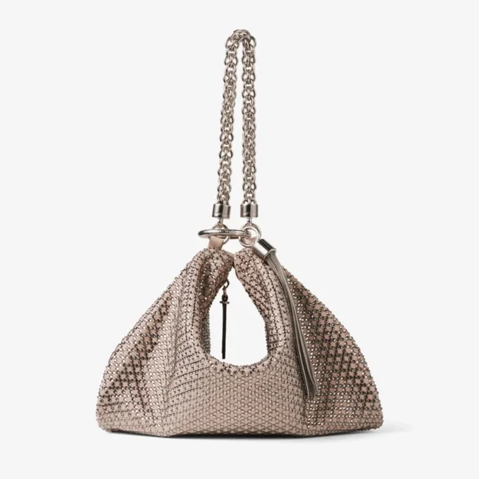 Callie Ballet Pink Suede Clutch Bag with Diamond Motif and Crystal Hotfix