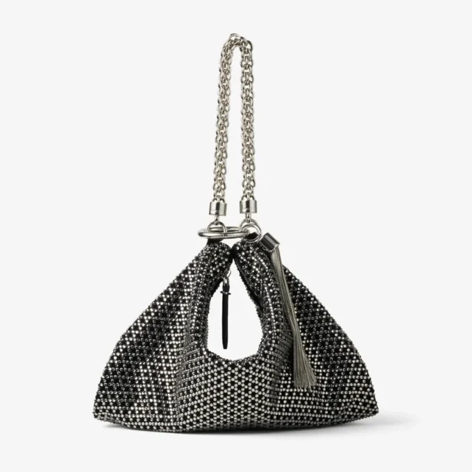 Callie Black Diamond Motif Crystal Hotfix on Suede Clutch Bag