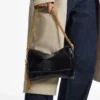 Callie Flap Black Shiny Biker Leather Shoulder Bag