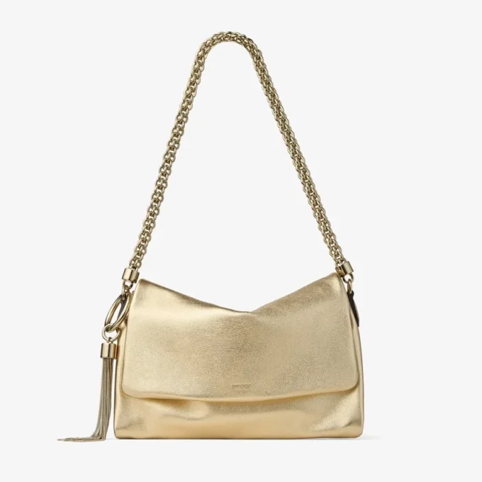 Callie Flap Gold Metallic Leather Shoulder Bag
