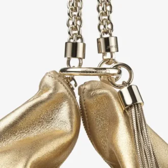 Callie Gold Metallic Leather Clutch Bag with Chain Strap