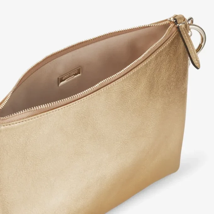 Callie Gold Metallic Leather Clutch Bag with Chain Strap