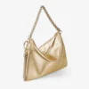 Callie Gold Metallic Leather Clutch Bag with Chain Strap