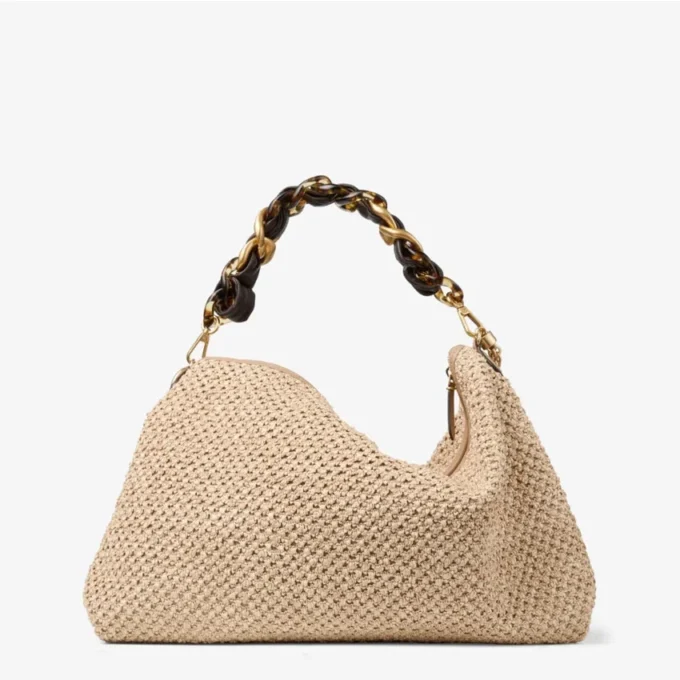 Callie Maxi Natural and Coffee Raffia Shoulder Bag with Detachable Woven Nappa Leather Strap