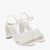 Cary 85 Ivory Satin Block Heel Sandal with Pearl Embellishments