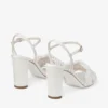 Cary 85 Ivory Satin Block Heel Sandal with Pearl Embellishments