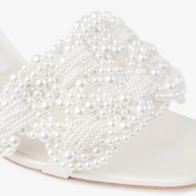 Cary Mule 70 Ivory Satin Mule Sandal with Pearl Embellishments
