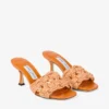 Chara 70 Sunset Orange Crochet Raffia and Nappa Leather Mule Sandals