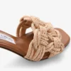 Chara 70 Tan Leather and Crochet Raffia Mule Sandal