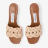 Chara 70 Tan Leather and Crochet Raffia Mule Sandal